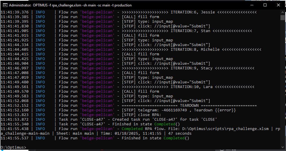 Standard script run log