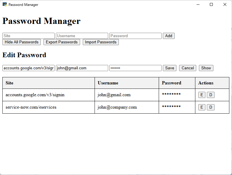 Password Manager Screen