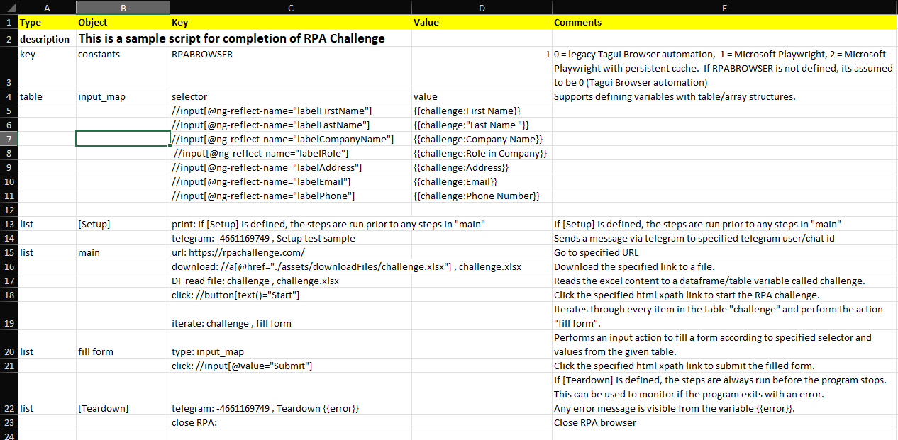 Optimus Excel script
